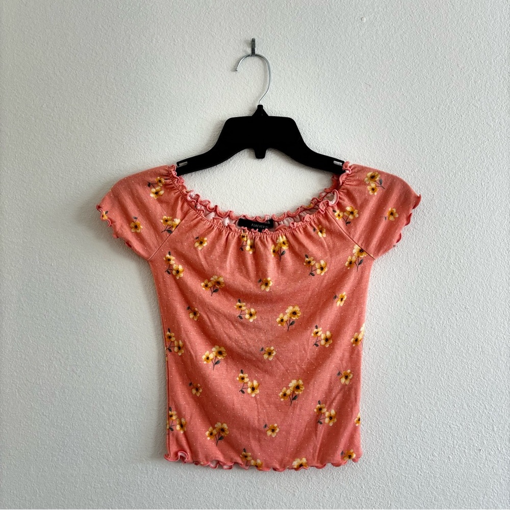 Forever 21 Floral Pink Print Fitted Crop Top